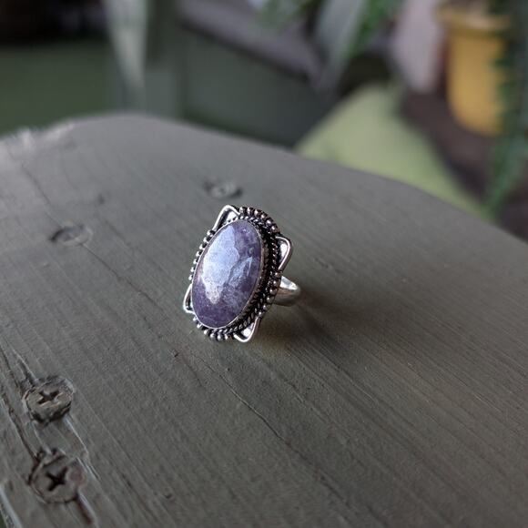 Purple Swirl Oval Sterling Silver Ring Retro Vintage Boho Natural Stone Size 7 - Picture 4 of 9